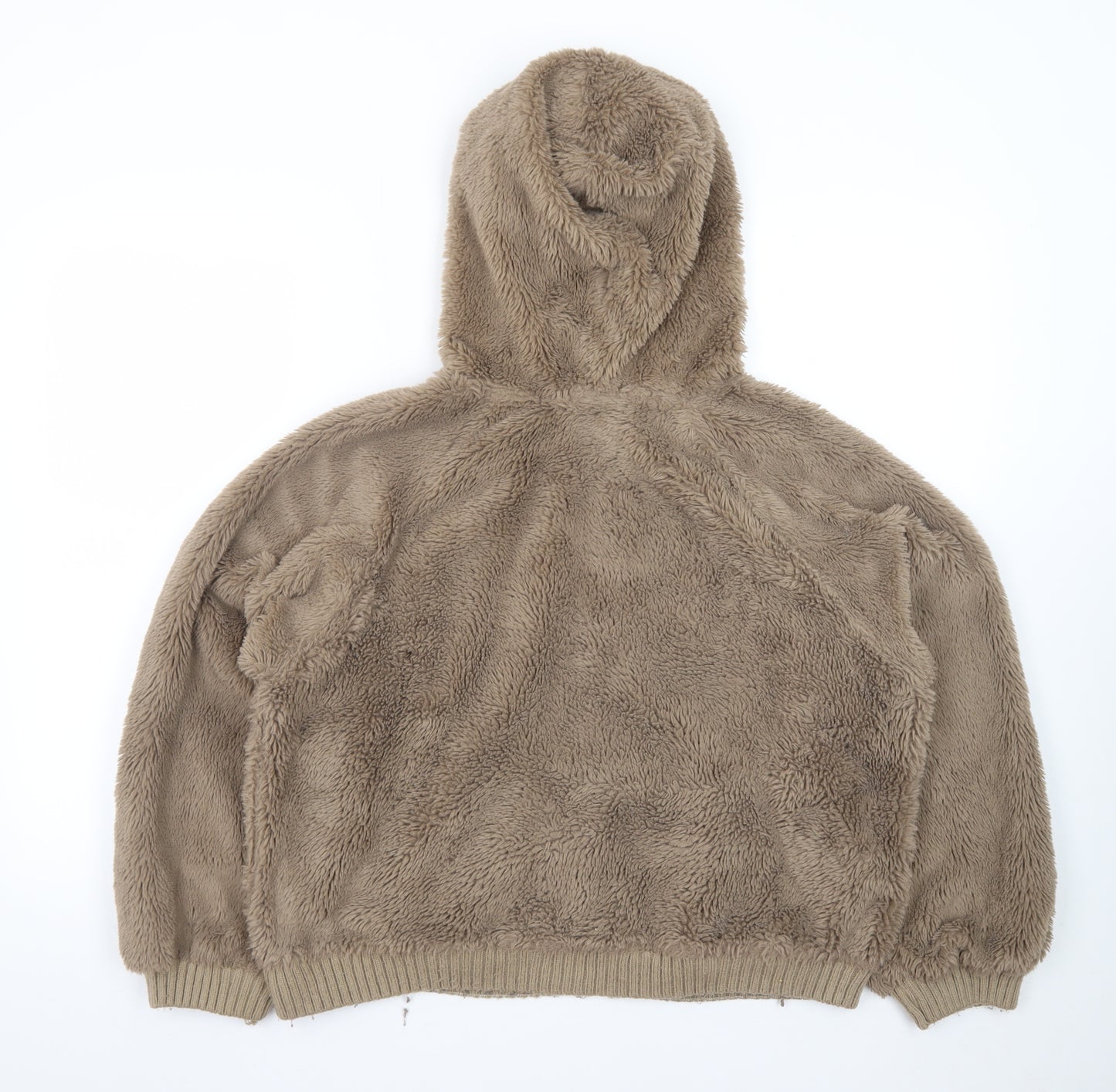 QED London Women Beige 1/2 Zip Hooded Pullover Fleece Sweatshirt S/M