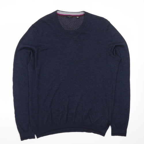 Ted Baker Men's Blue Wool Blend V-Neck Jumper Size XL