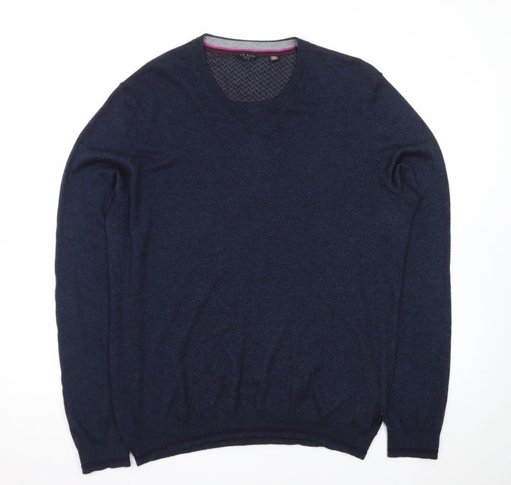 Ted Baker Men's Blue Wool Blend V-Neck Jumper Size XL