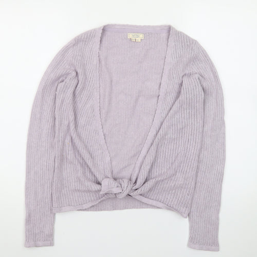 Fat Face Women’s Purple Knit Cotton Cardigan UK 8 V-Neck Tie Front