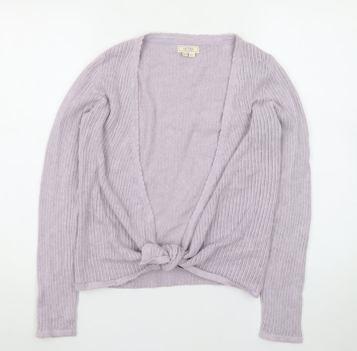 Fat Face Women’s Purple Knit Cotton Cardigan UK 8 V-Neck Tie Front