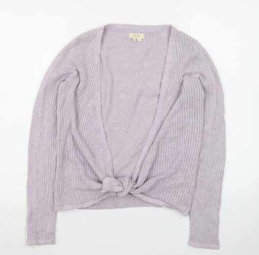 Fat Face Women’s Purple Knit Cotton Cardigan UK 8 V-Neck Tie Front