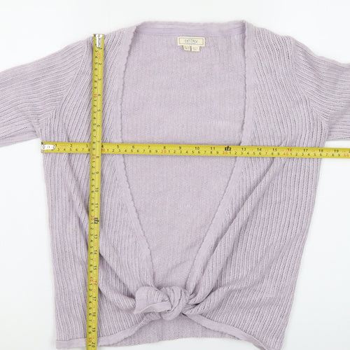 Fat Face Women’s Purple Knit Cotton Cardigan UK 8 V-Neck Tie Front