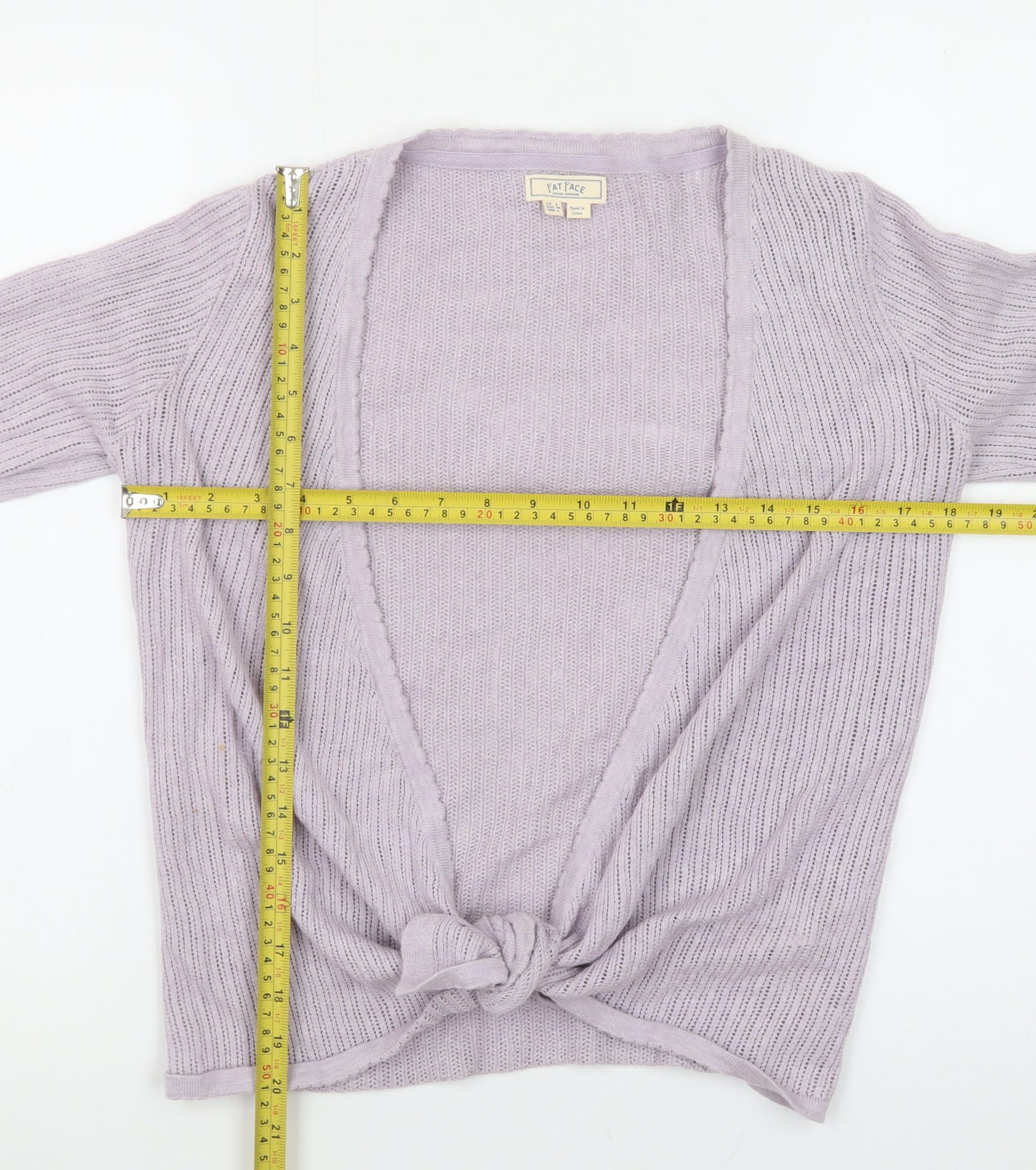 Fat Face Women’s Purple Knit Cotton Cardigan UK 8 V-Neck Tie Front