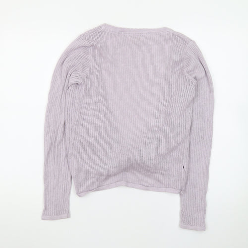 Fat Face Women’s Purple Knit Cotton Cardigan UK 8 V-Neck Tie Front