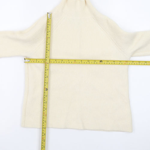 Rachel Zoe Women Ivory Small Roll Neck Merino Wool Jumper