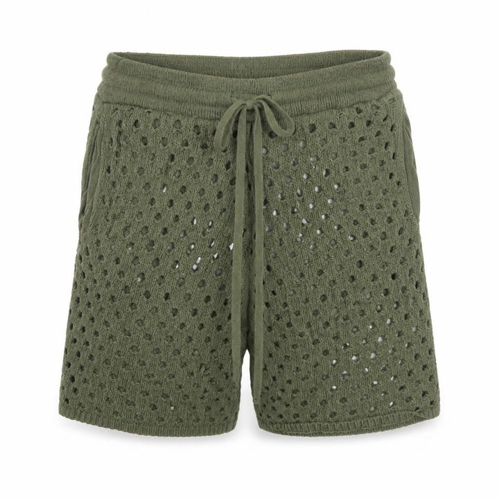 Front view of boohooMAN Men’s Green Knit Sweat Shorts, size S, Casual Lightweight