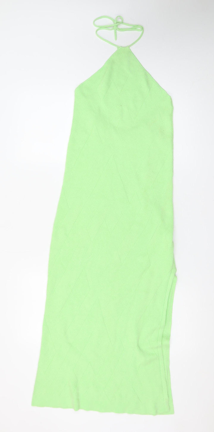 FP Beach Women's Green Halter Slip Dress Size M Knit Summer Style