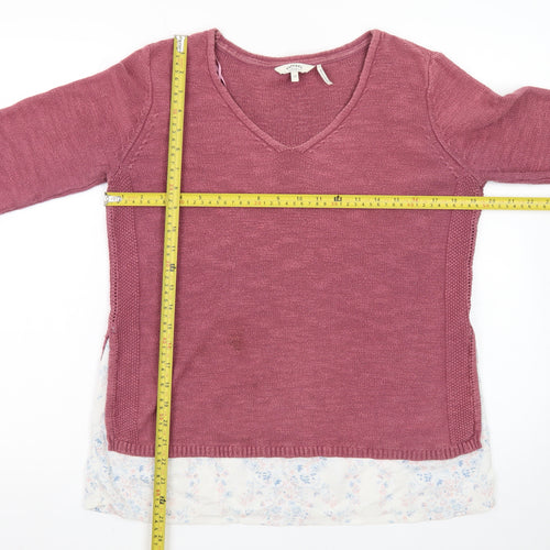 FatFace Women Pink V-Neck Cotton Linen Knit Jumper Size 10