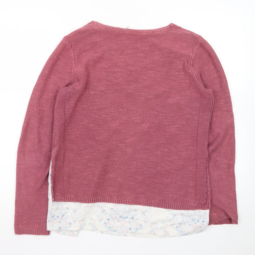 FatFace Women Pink V-Neck Cotton Linen Knit Jumper Size 10