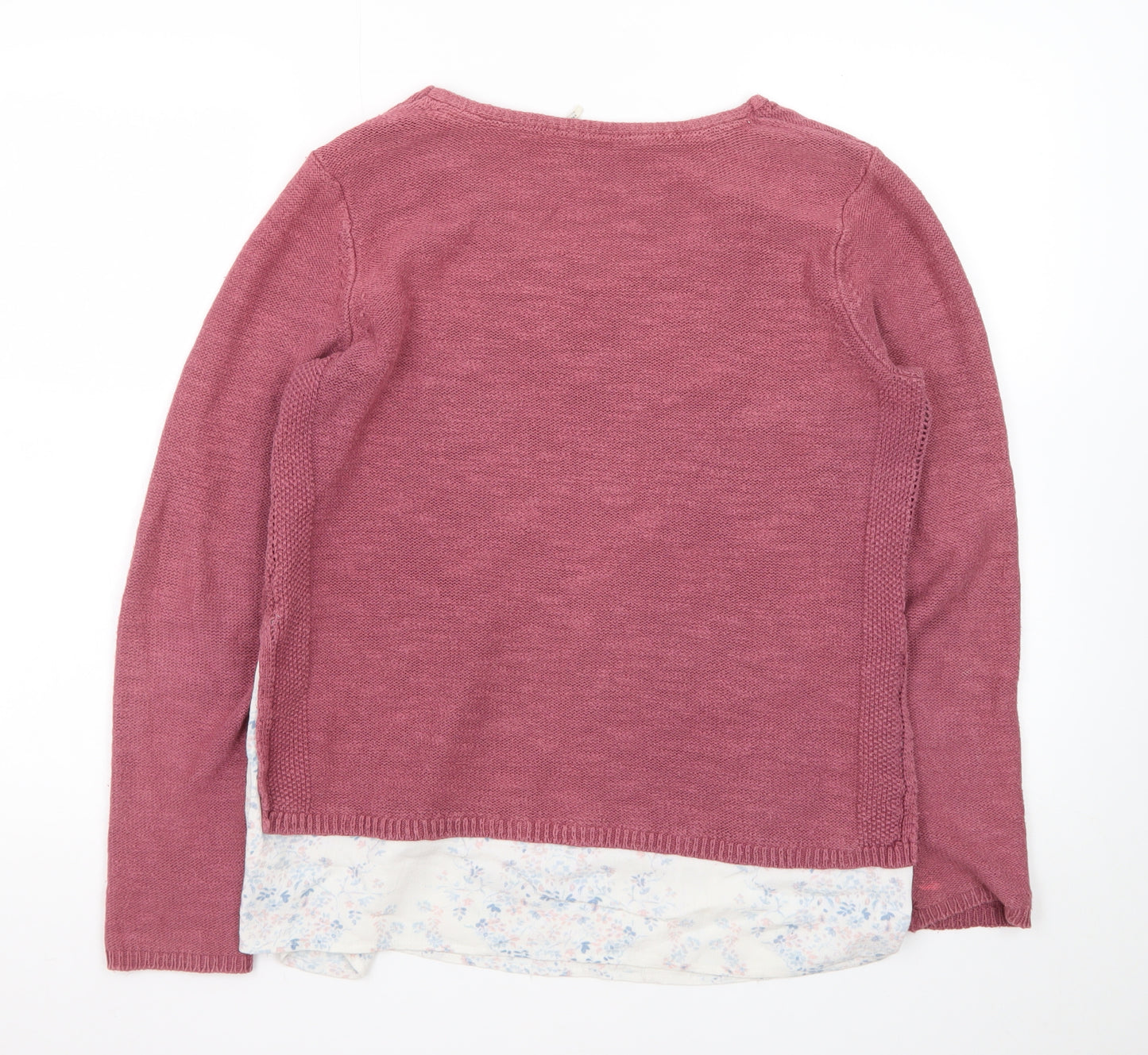 FatFace Women Pink V-Neck Cotton Linen Knit Jumper Size 10