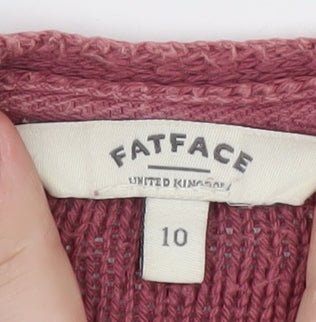 FatFace Women Pink V-Neck Cotton Linen Knit Jumper Size 10