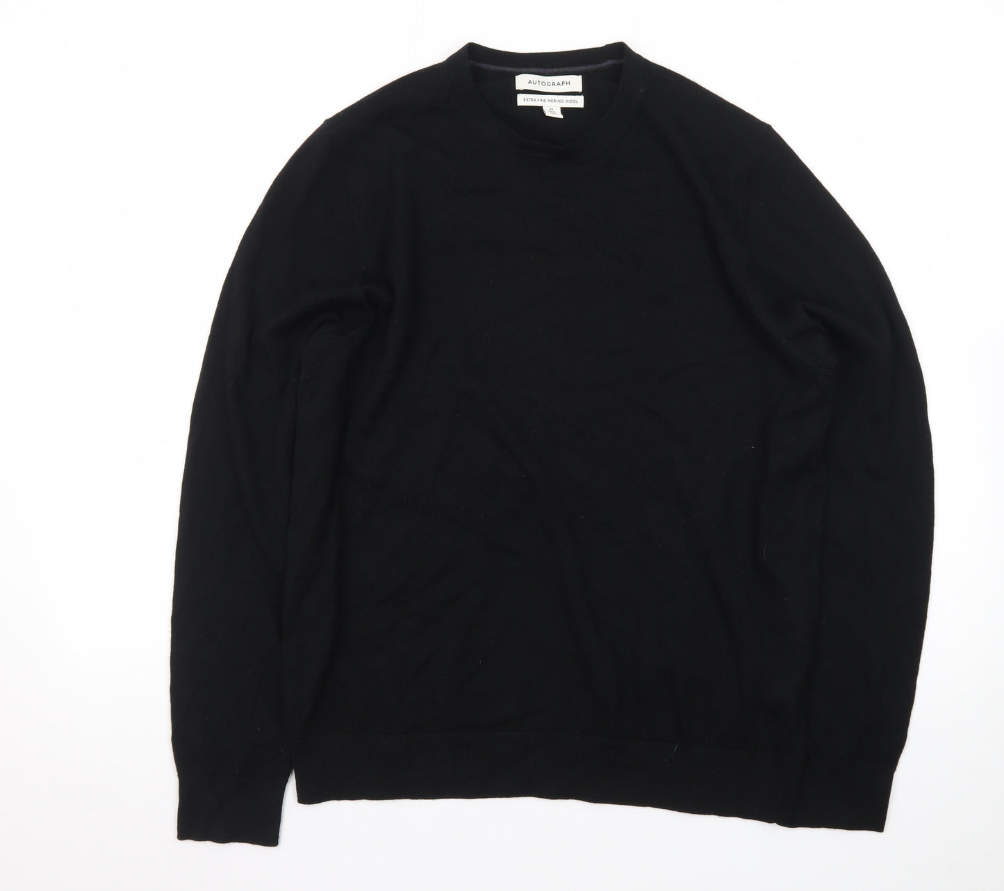 Marks and Spencer Mens Black Merino Wool Crew Neck Jumper M