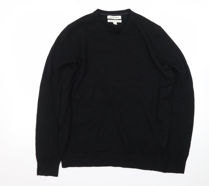 Marks and Spencer Mens Black Merino Wool Crew Neck Jumper M