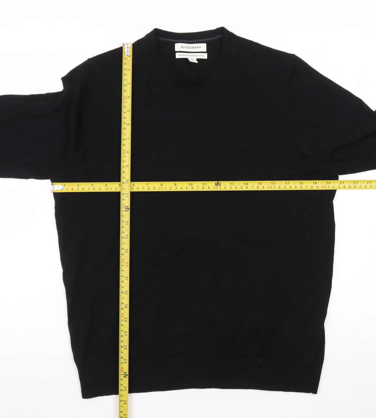 Marks and Spencer Mens Black Merino Wool Crew Neck Jumper M