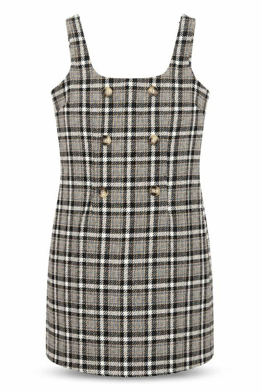 Front view of New Look Women's Multicoloured Check Pinafore Dress, size 14