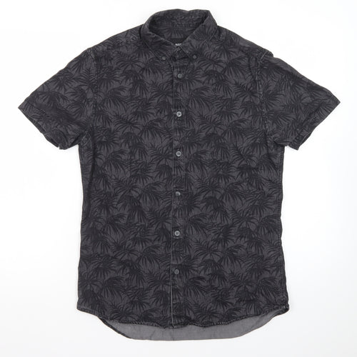 Burton Menswear London Men's Black Tropical Short Sleeve Button-Up Shirt Size S