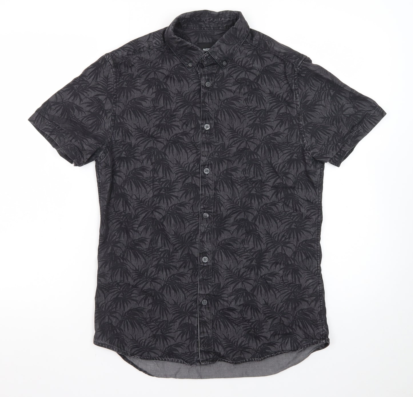 Burton Menswear London Men's Black Tropical Short Sleeve Button-Up Shirt Size S