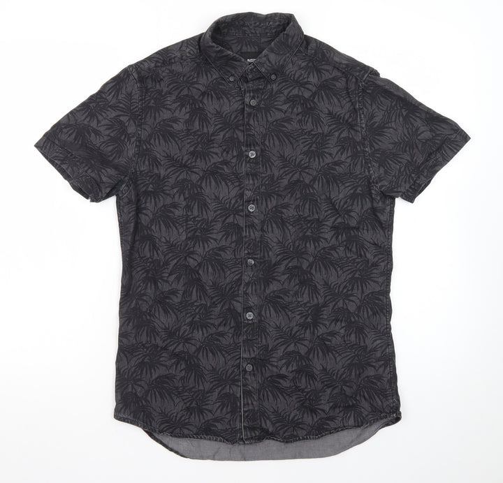 Burton Menswear London Men's Black Tropical Short Sleeve Button-Up Shirt Size S