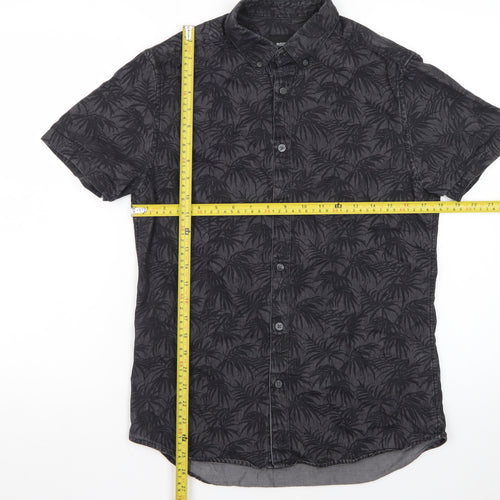 Burton Menswear London Men's Black Tropical Short Sleeve Button-Up Shirt Size S