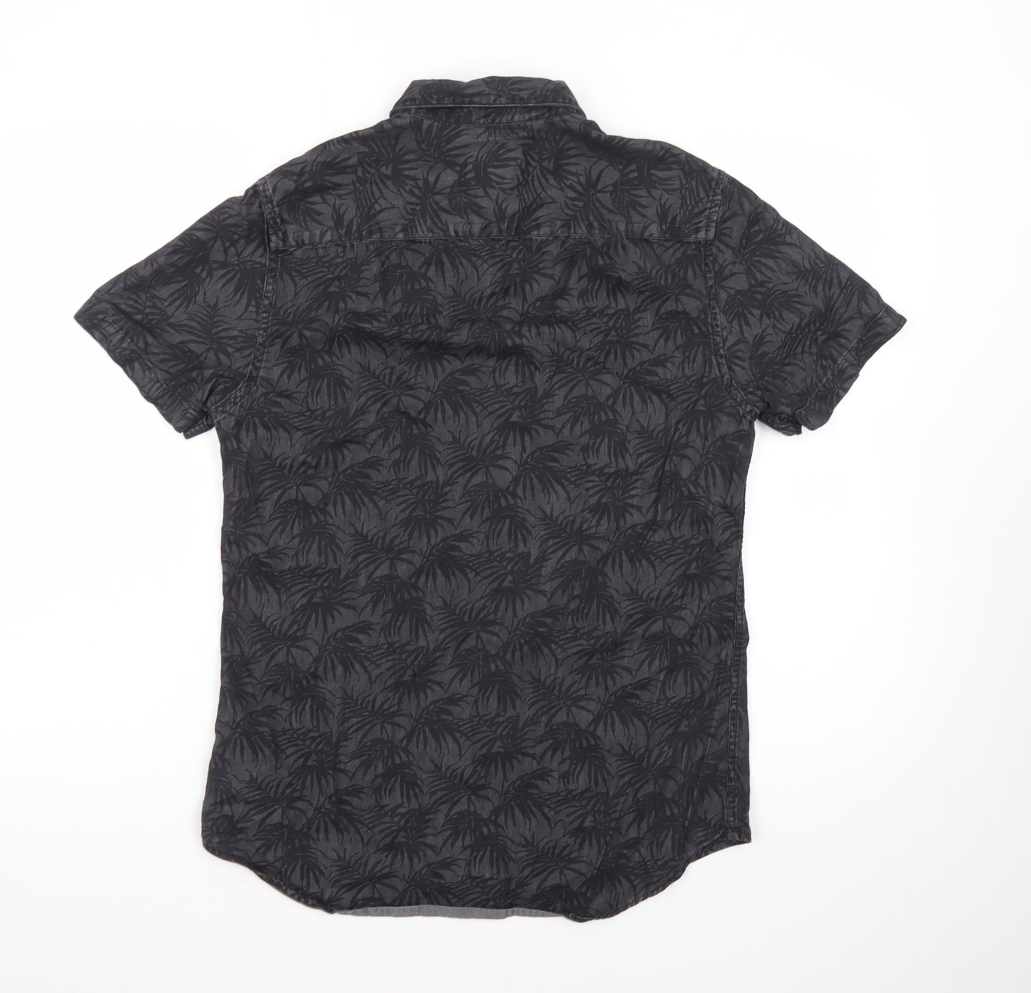 Burton Menswear London Men's Black Tropical Short Sleeve Button-Up Shirt Size S