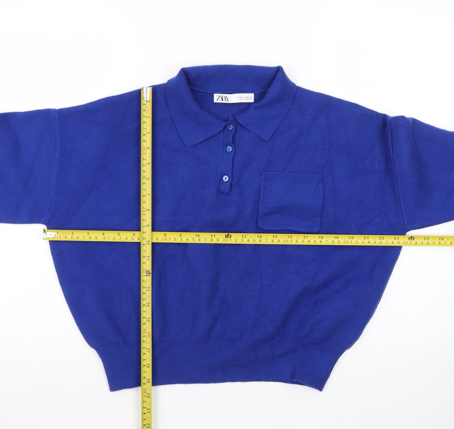ZARA Women Blue Collared Henley Knit Jumper Size 12