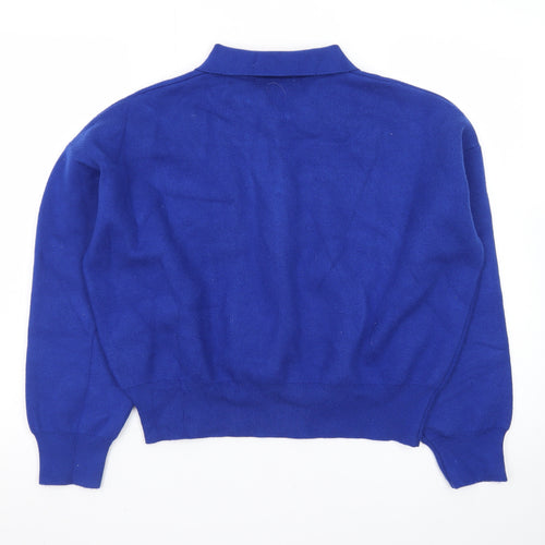 ZARA Women Blue Collared Henley Knit Jumper Size 12