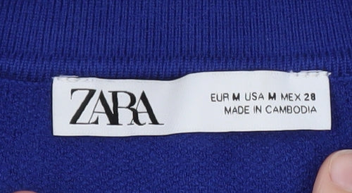 ZARA Women Blue Collared Henley Knit Jumper Size 12