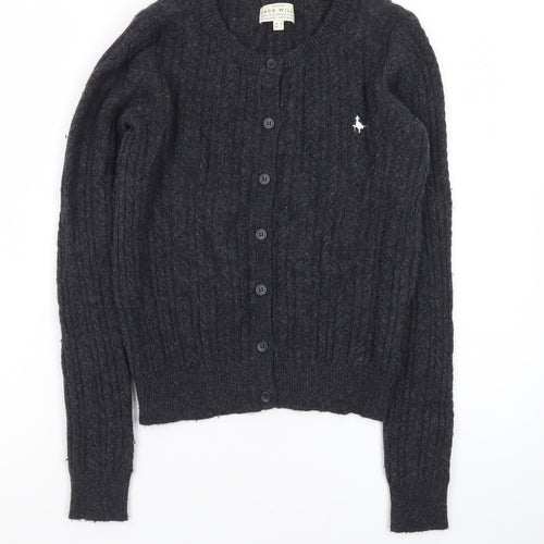 Jack Wills Womens Black Cable Knit Cardigan UK 8 Wool Blend