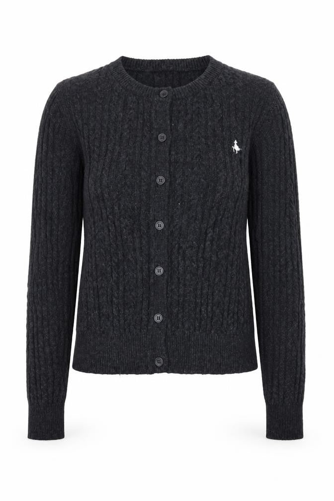 Jack Wills Womens Black Cable Knit Cardigan UK 8 Wool Blend