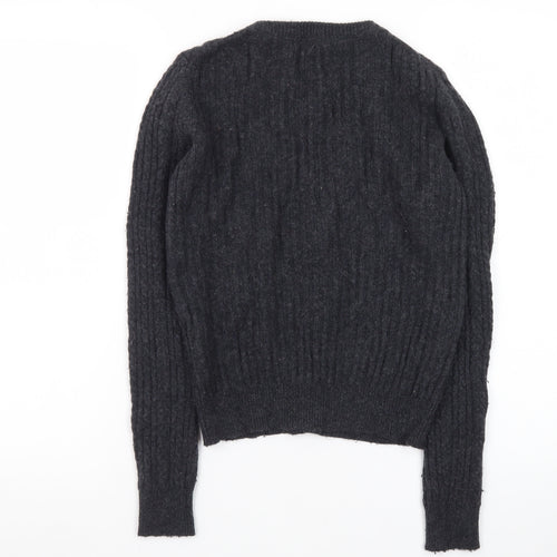 Jack Wills Womens Black Cable Knit Cardigan UK 8 Wool Blend