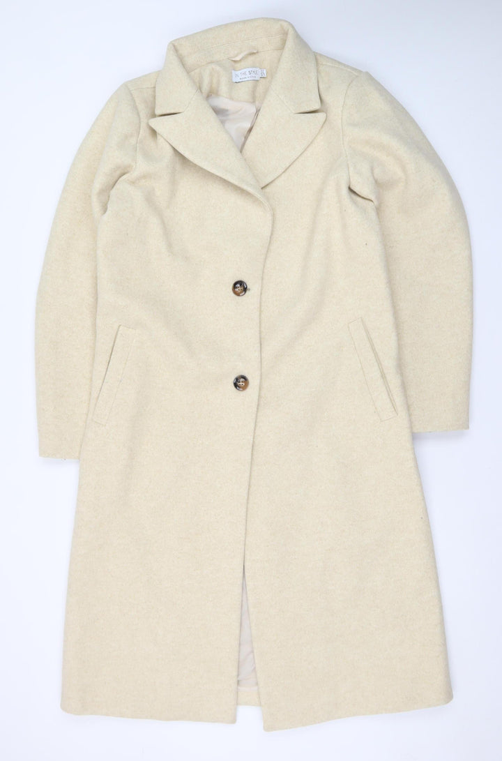 In The Style Women’s Beige Wool Blend Long Overcoat UK 12