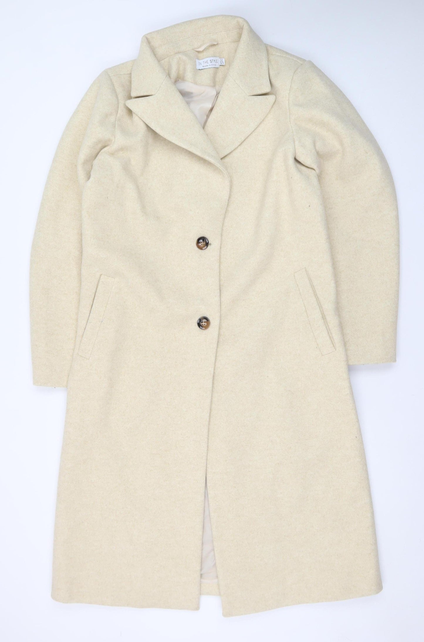 In The Style Women’s Beige Wool Blend Long Overcoat UK 12