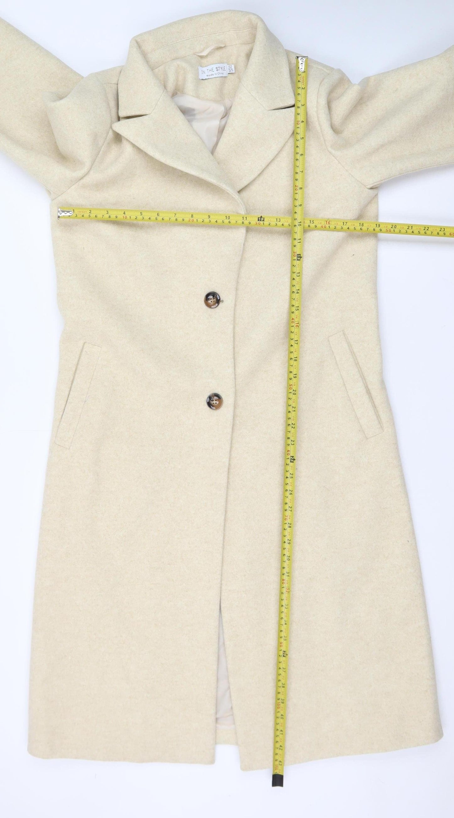 In The Style Women’s Beige Wool Blend Long Overcoat UK 12