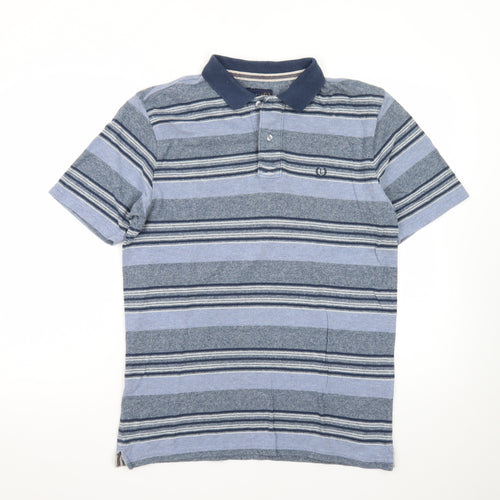 Lincoln Men's Blue Striped Collared Polo Shirt Size S