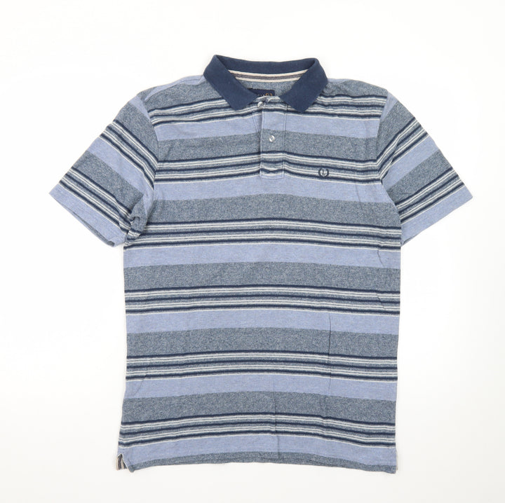 Lincoln Men's Blue Striped Collared Polo Shirt Size S
