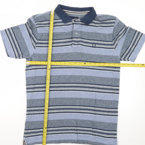 Lincoln Men's Blue Striped Collared Polo Shirt Size S