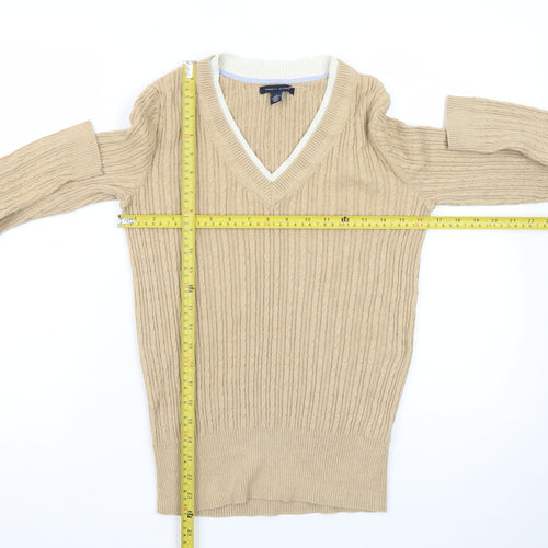 Tommy Hilfiger Womens Beige V-Neck Cable-Knit Jumper Size M