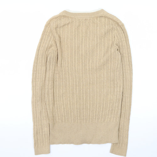 Tommy Hilfiger Womens Beige V-Neck Cable-Knit Jumper Size M