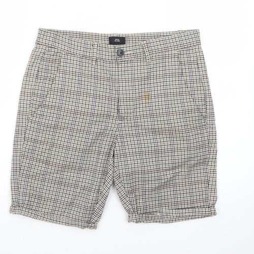 River Island Men's Grey Check Chino Shorts Size 28 Regular Fit