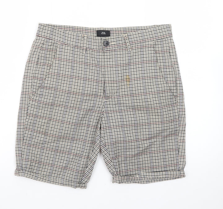 River Island Men's Grey Check Chino Shorts Size 28 Regular Fit