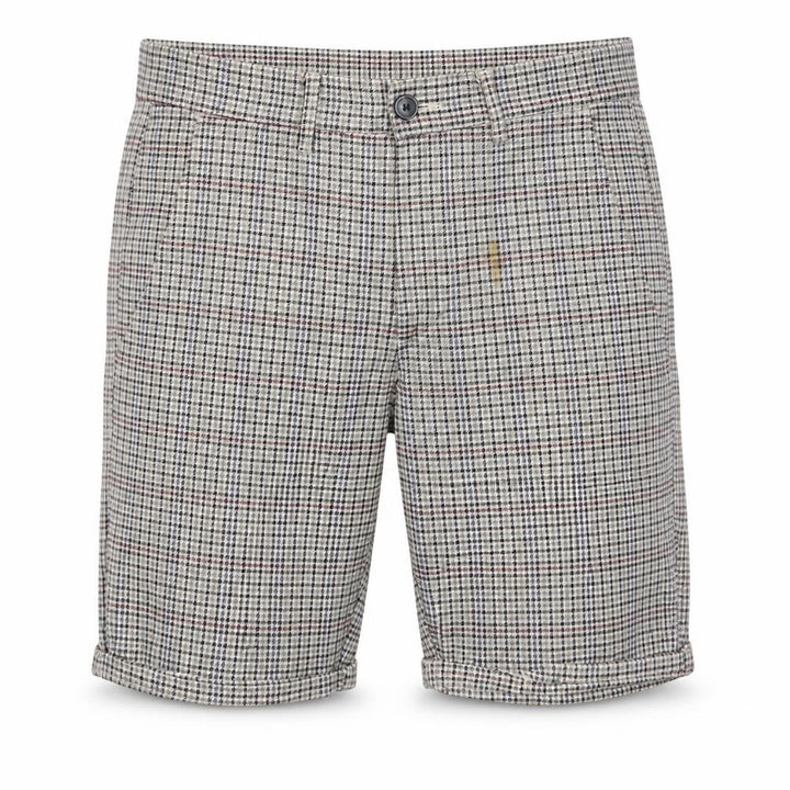 Front view of River Island Men's Grey Check Chino Shorts, size 28, Regular Fit