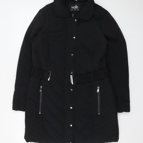 Wallis Women’s Black Quilted Belted Long Coat Size 10