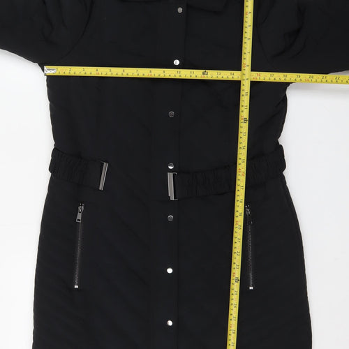 Wallis Women’s Black Quilted Belted Long Coat Size 10