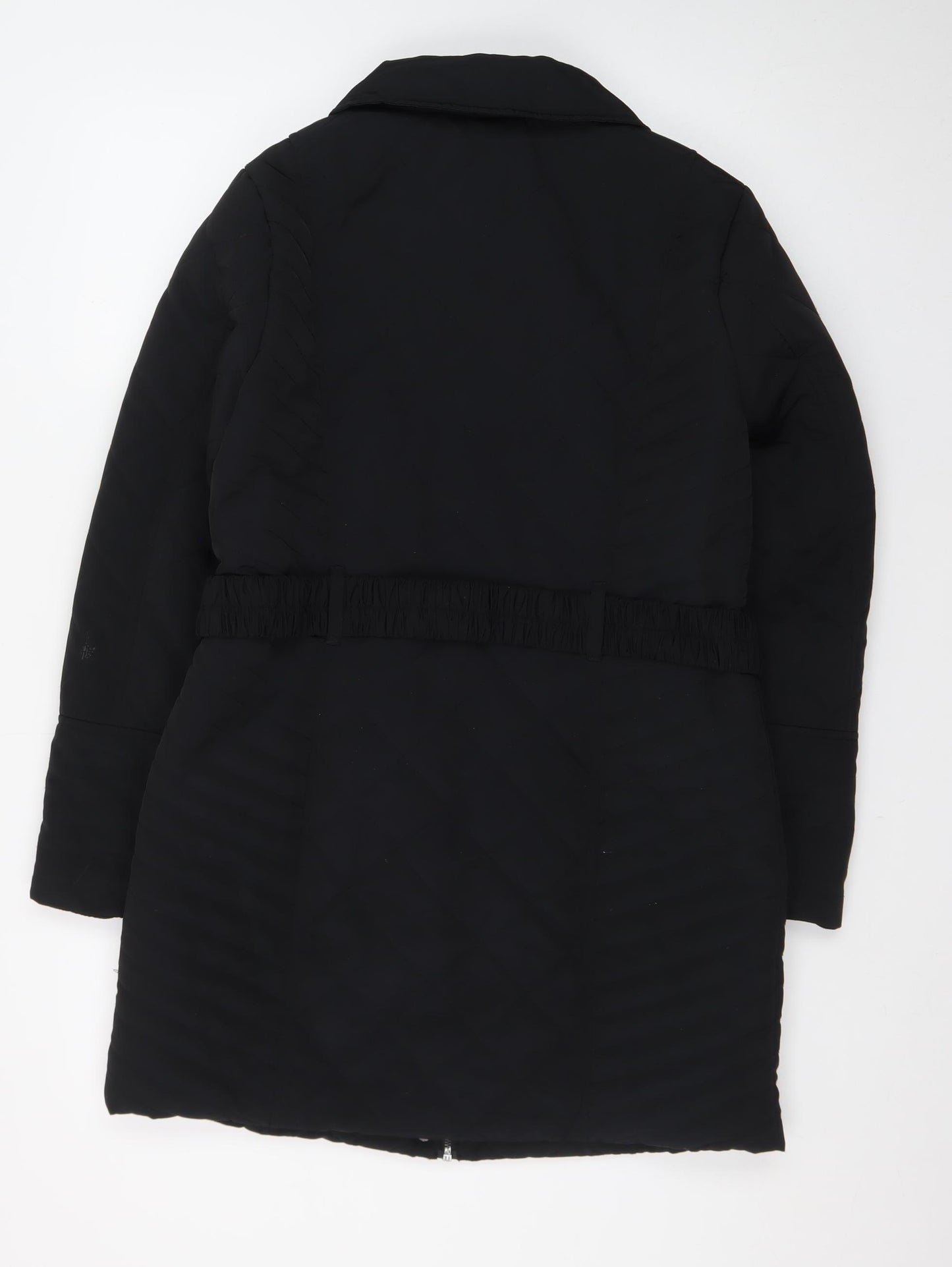 Wallis Women’s Black Quilted Belted Long Coat Size 10
