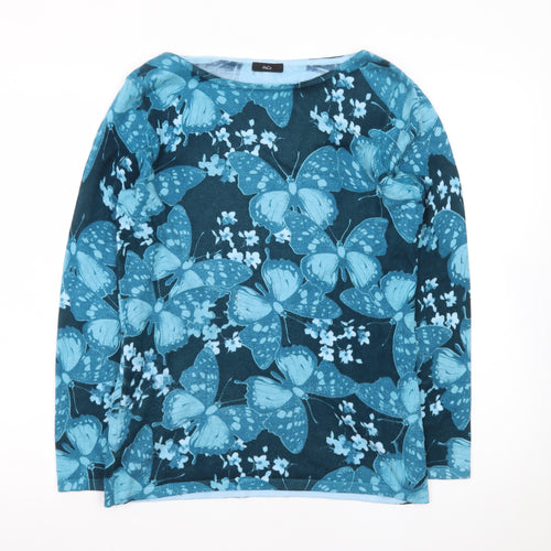 M&Co Women’s Blue Butterfly Print Viscose Pullover Jumper Size 12