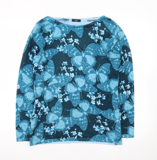 M&Co Women’s Blue Butterfly Print Viscose Pullover Jumper Size 12
