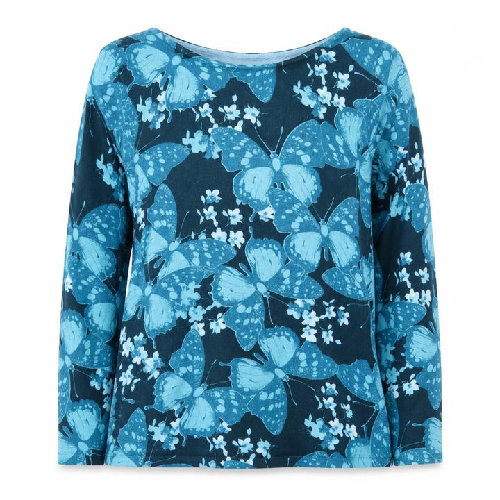 M&Co Women’s Blue Butterfly Print Viscose Pullover Jumper Size 12