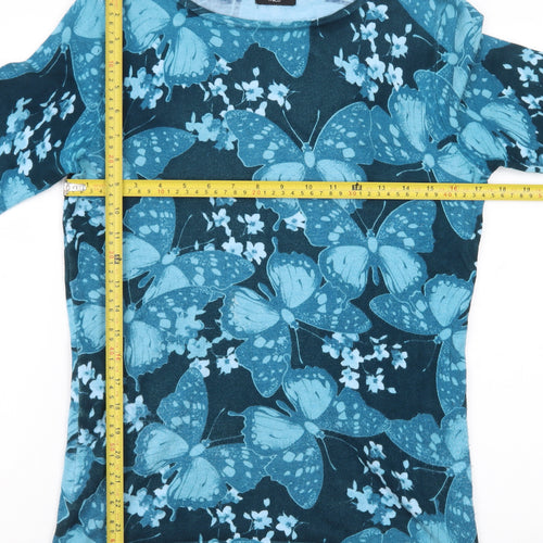 M&Co Women’s Blue Butterfly Print Viscose Pullover Jumper Size 12