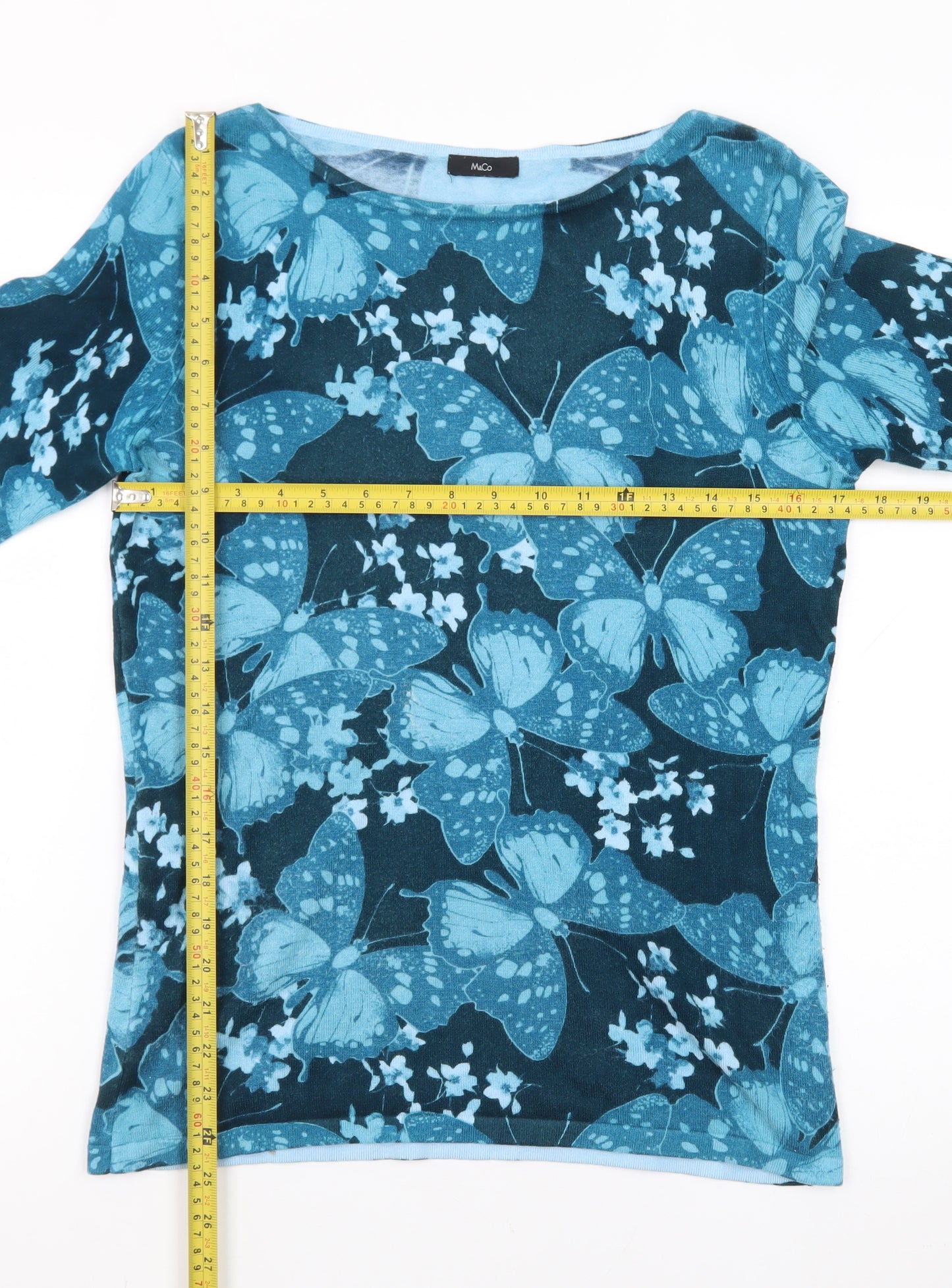 M&Co Women’s Blue Butterfly Print Viscose Pullover Jumper Size 12